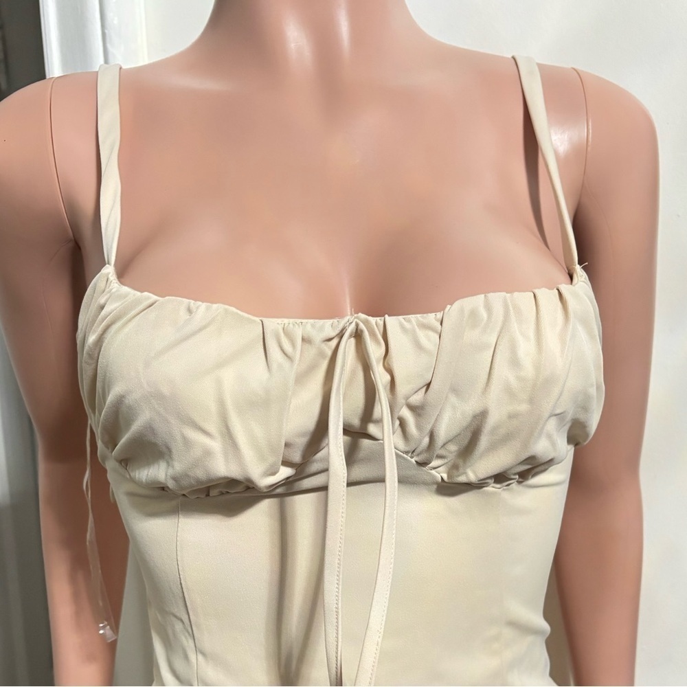 NWT ITZABELLA Women’s Chic Cream Pleated Mini Dress Taupe - Picture 7 of 16